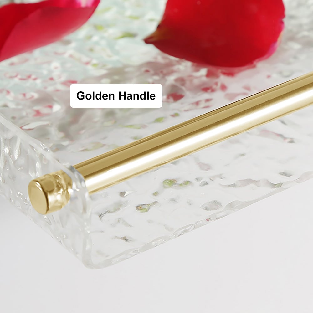 HMR - Acrylic Water Ripple Bathtub Tray Clear Bathroom Caddy Shelf with Gold Handles