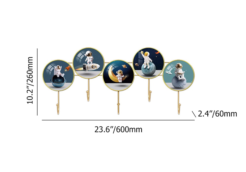 HMR - 5-Hook Astronaut Wall Mounted Coat Rack Rocket Themed Spaceman Decor