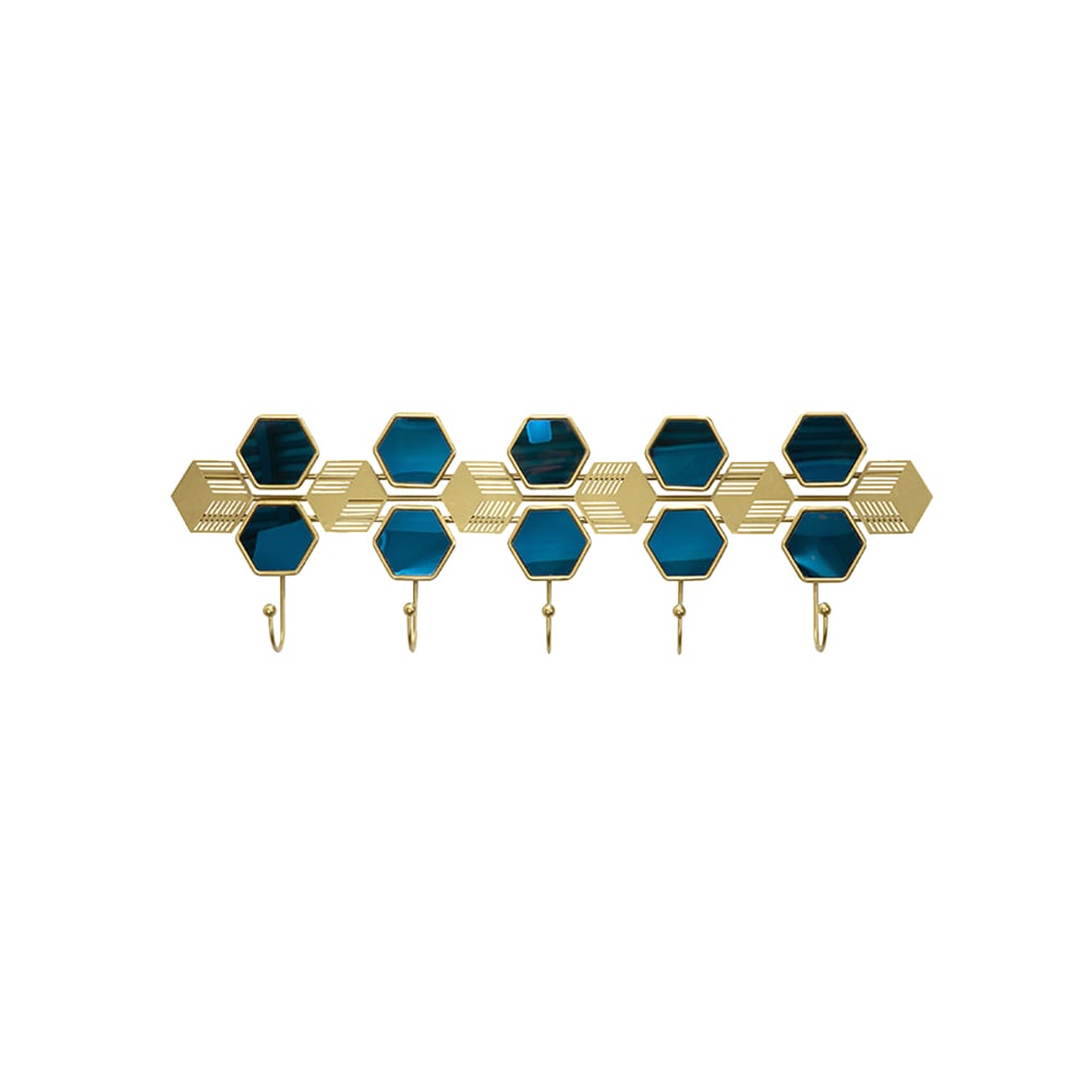 HMR - Gold & Blue Luxury Entryway Wall Mounted 5-Hook Coat Rack
