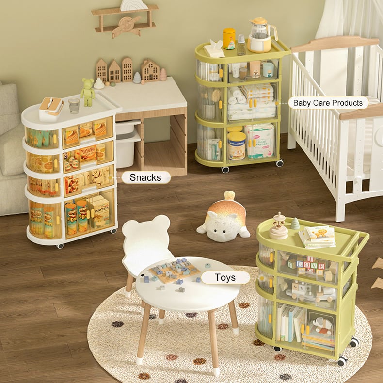 HMR - 3 Tiered Foldable Storage Cabinet Freestanding Toy Organizing Cart