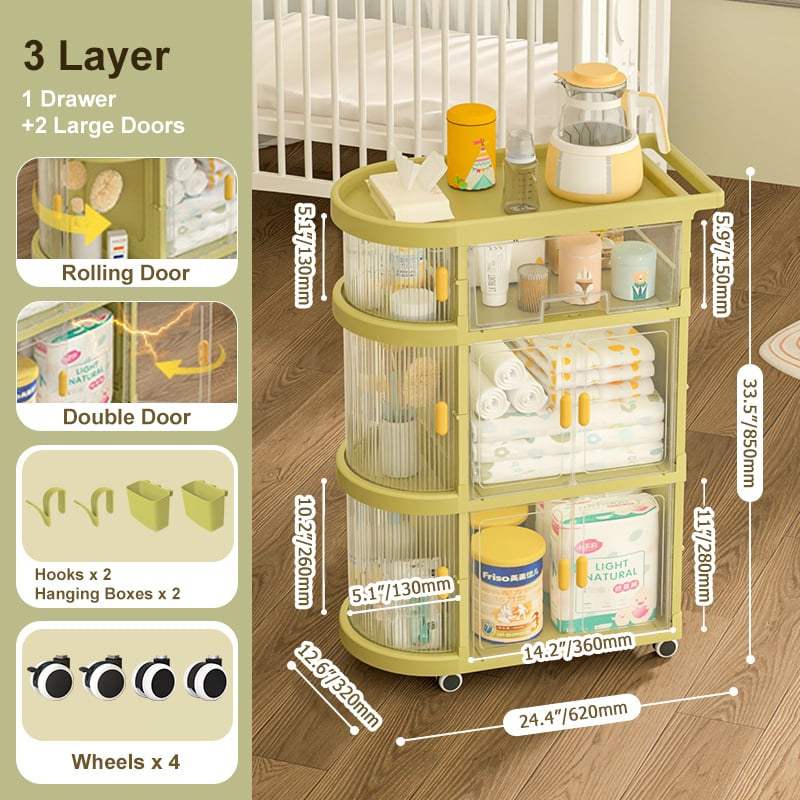 HMR - 3 Tiered Foldable Storage Cabinet Freestanding Toy Organizing Cart