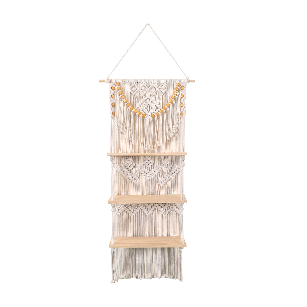 HMR - 43inch Wall Hanging Plant Shelf 3-Tier Macrame Floating Shelf