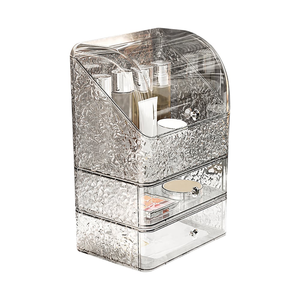 HMR - Water Ripple Makeup Organizer Desktop Cosmetic Storage Box with 2 Drawers in Clear