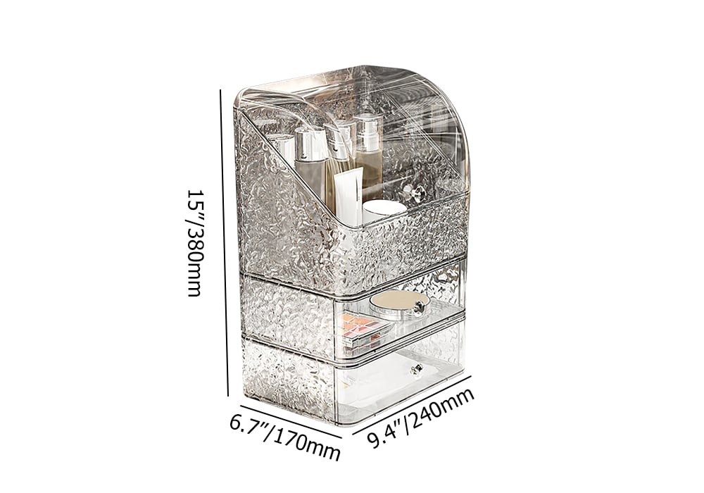 HMR - Water Ripple Makeup Organizer Desktop Cosmetic Storage Box with 2 Drawers in Clear