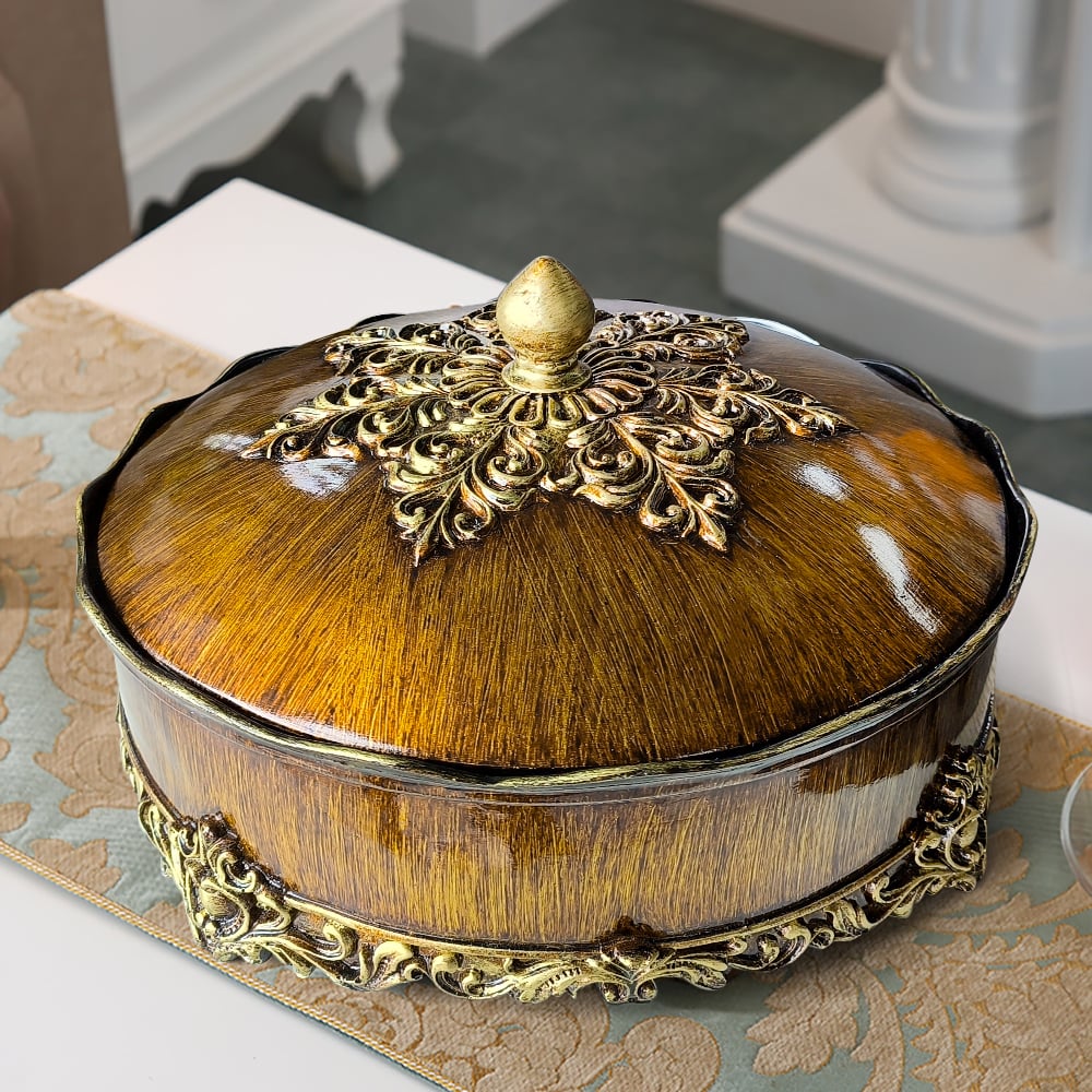 HMR - Brown Resin Divided Serving Tray with Lid Snack Tray Food Storage Containers Home Decor