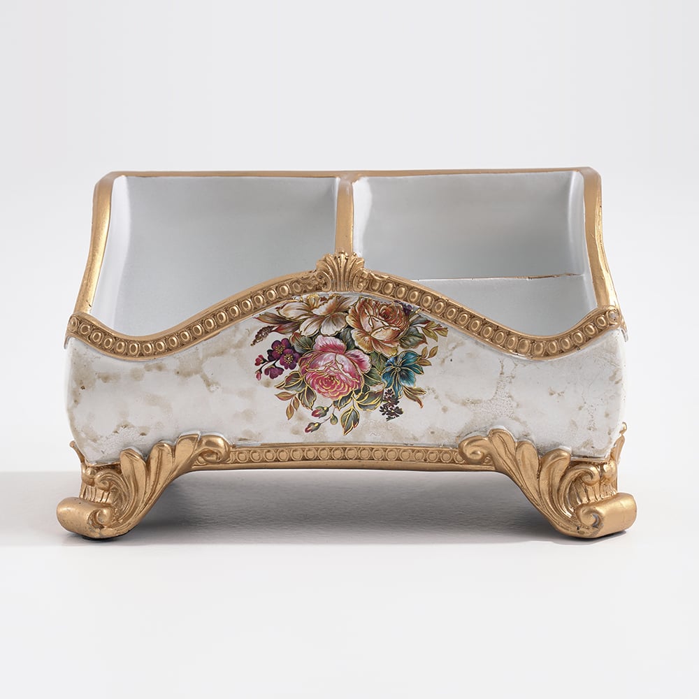 HMR - Retro European Style Golden 3 Compartment Remote Control Storage Box Desktop Storage Box