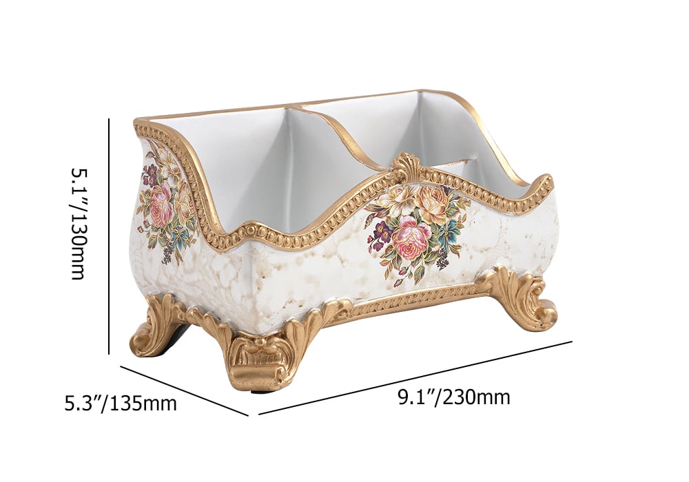 HMR - Retro European Style Golden 3 Compartment Remote Control Storage Box Desktop Storage Box