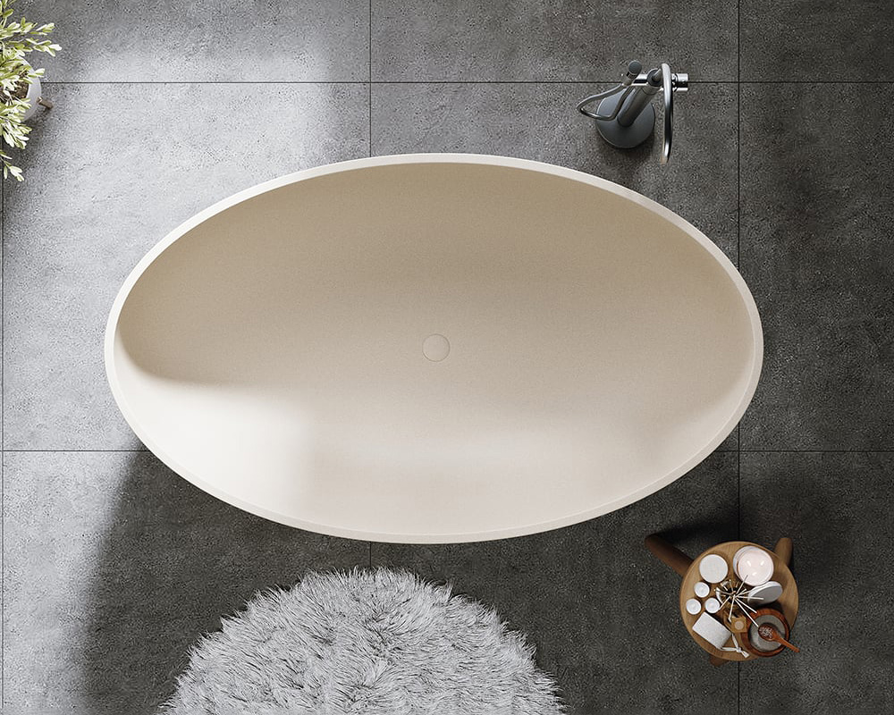 HMR 63" Industrial Oval Freestanding Cement Soaking Bathtub - Beige