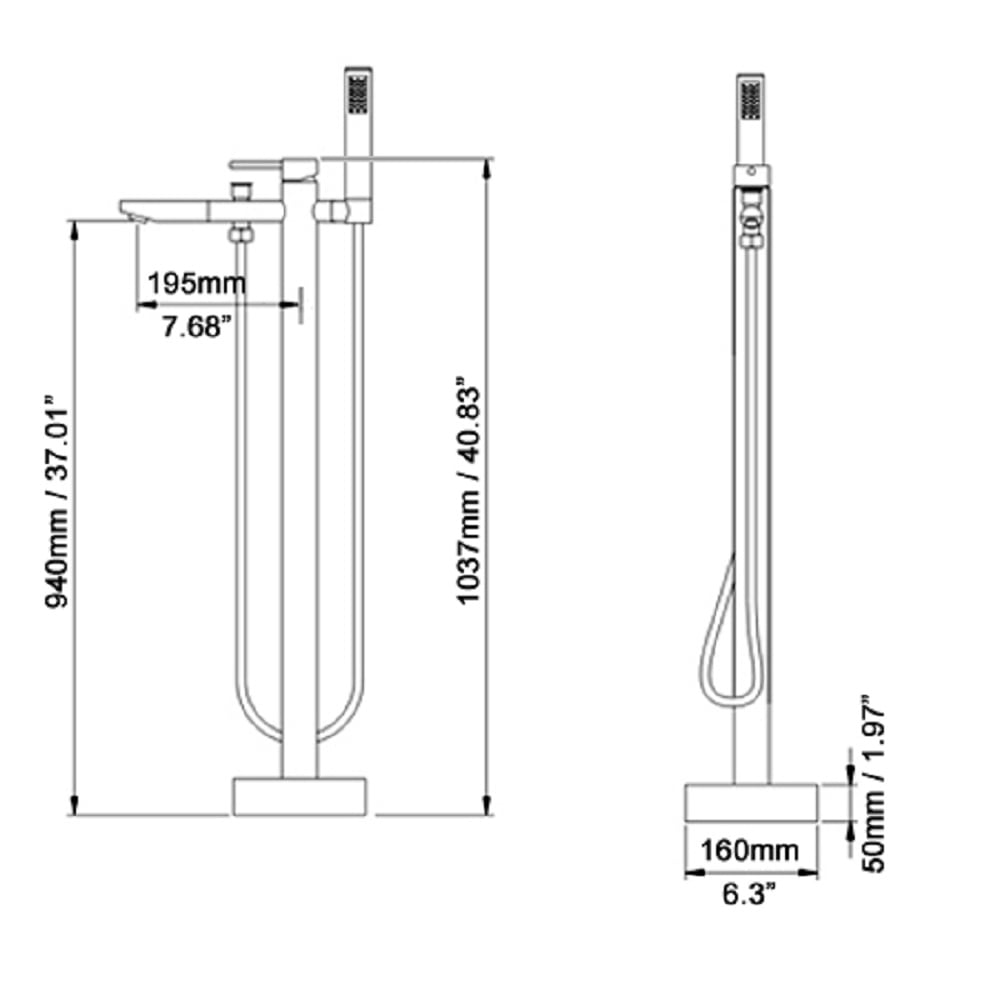 HMR - Modern Brass Single Handle Single Hole Freestanding Tub Filler Faucet in Chrome Finish