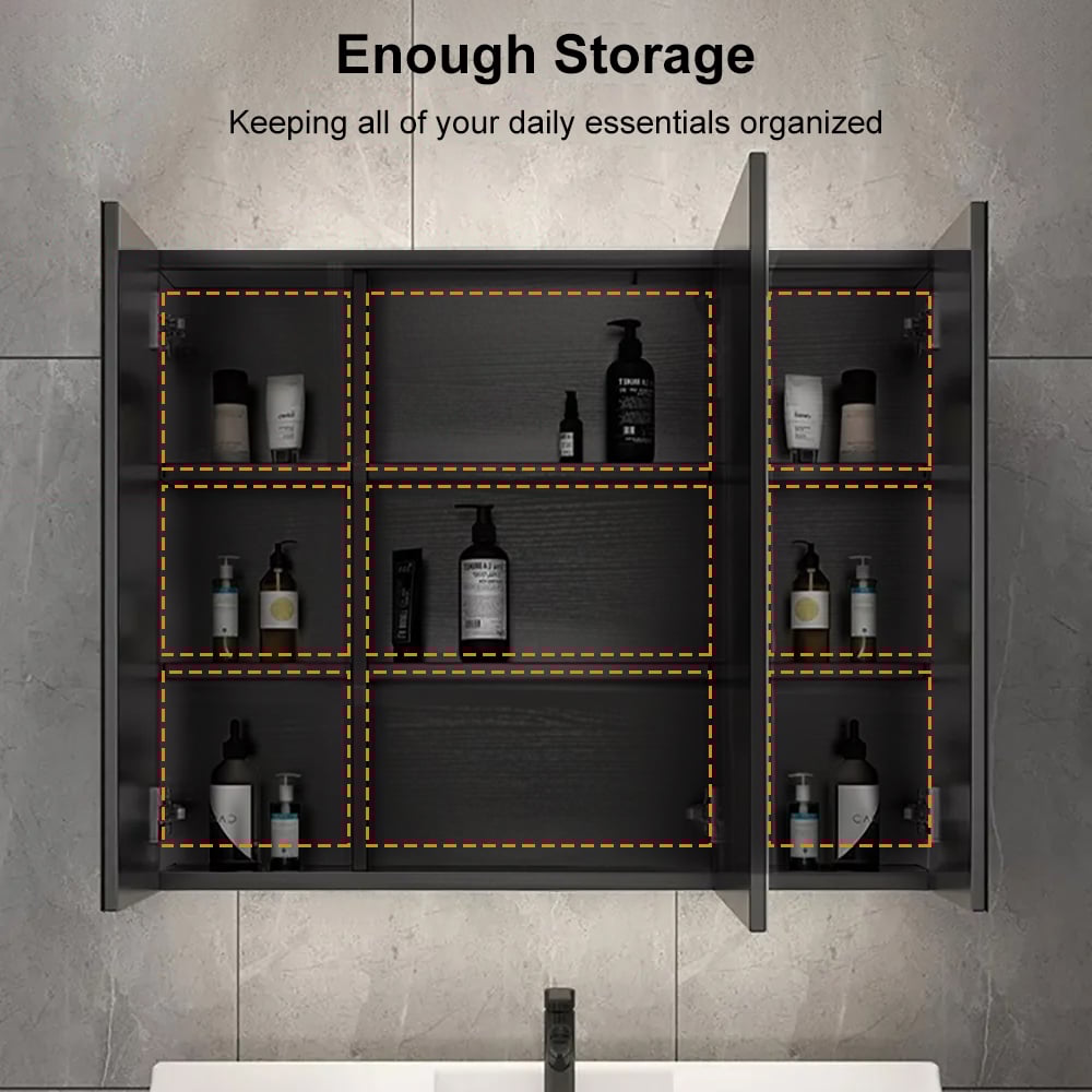 HMR - 32" Modern Wall-mounted LED Lighted Bathroom Medicine Cabinet Vanity Mirror with Storage