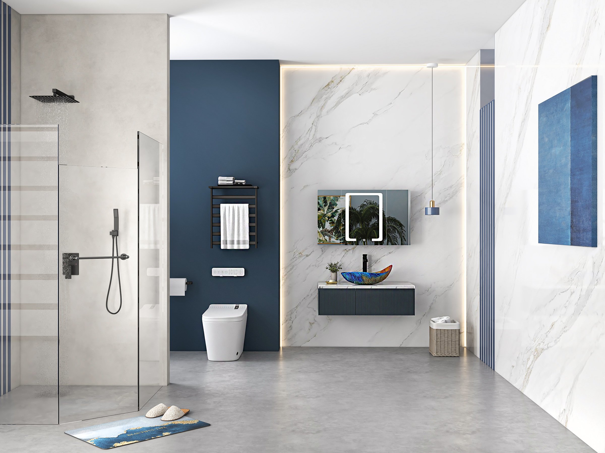 HMR - 32" Modern Wall-mounted LED Lighted Bathroom Medicine Cabinet Vanity Mirror with Storage