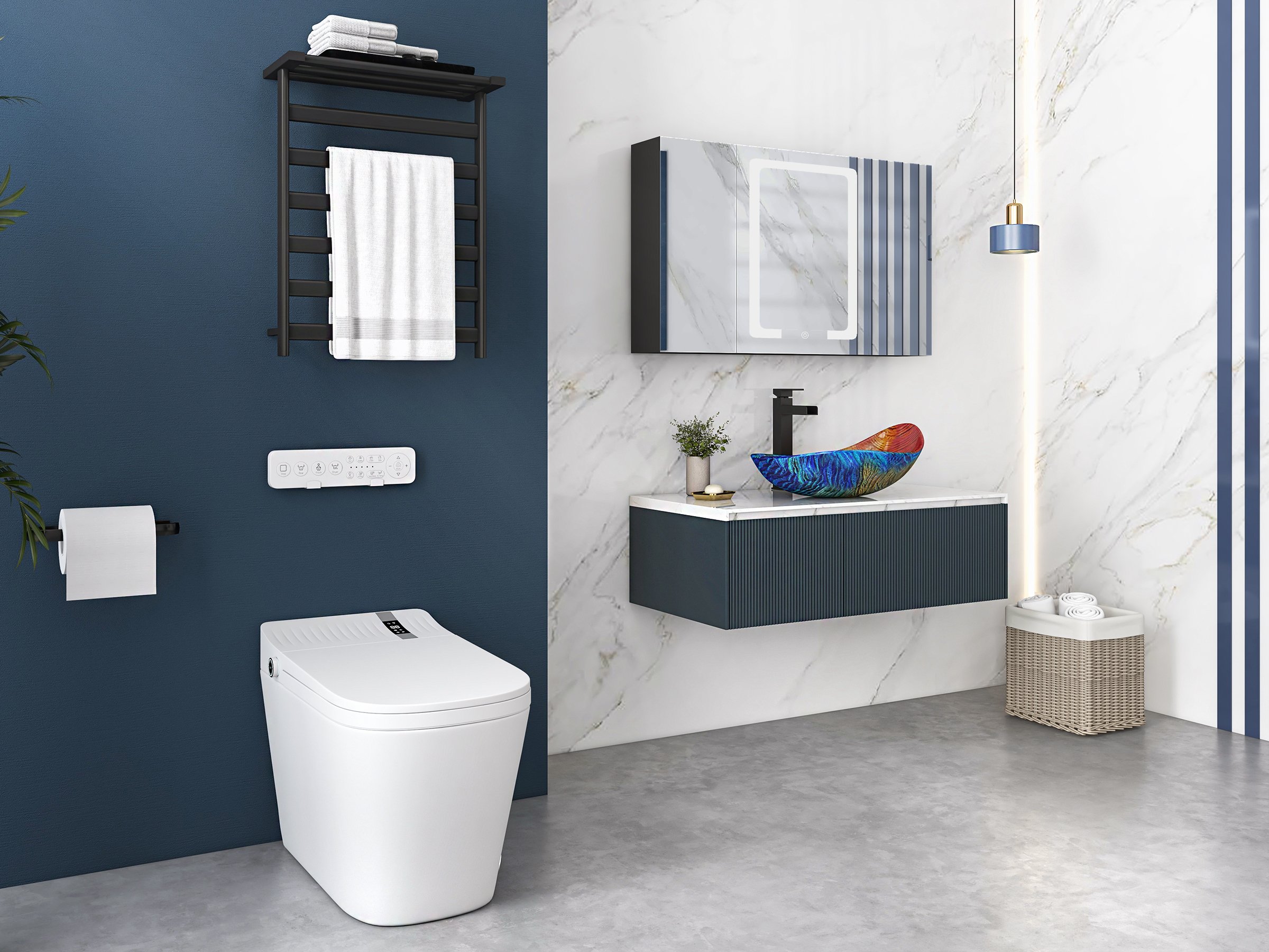HMR - 32" Modern Wall-mounted LED Lighted Bathroom Medicine Cabinet Vanity Mirror with Storage