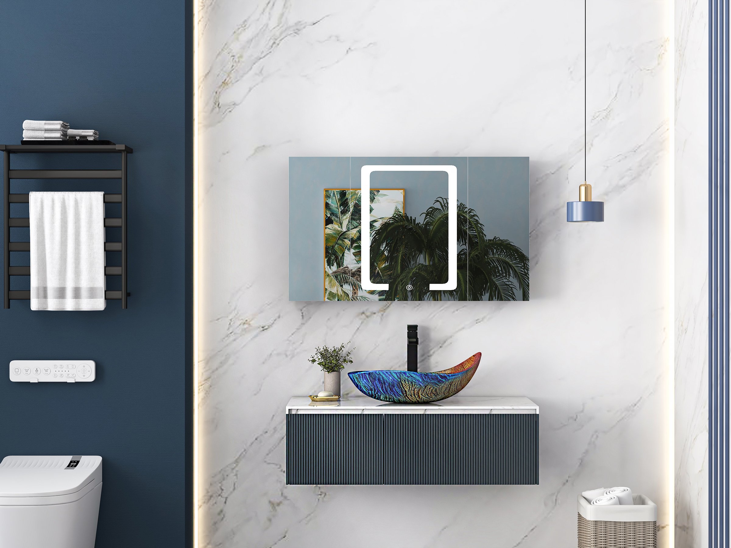 HMR - 32" Modern Wall-mounted LED Lighted Bathroom Medicine Cabinet Vanity Mirror with Storage