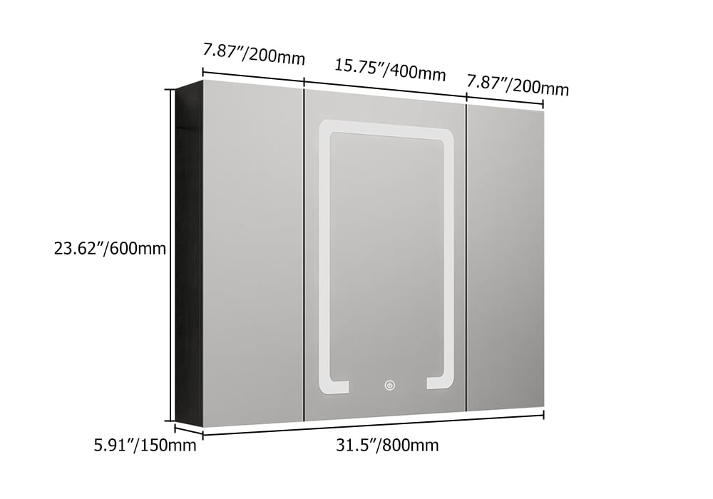 HMR - 32" Modern Wall-mounted LED Lighted Bathroom Medicine Cabinet Vanity Mirror with Storage