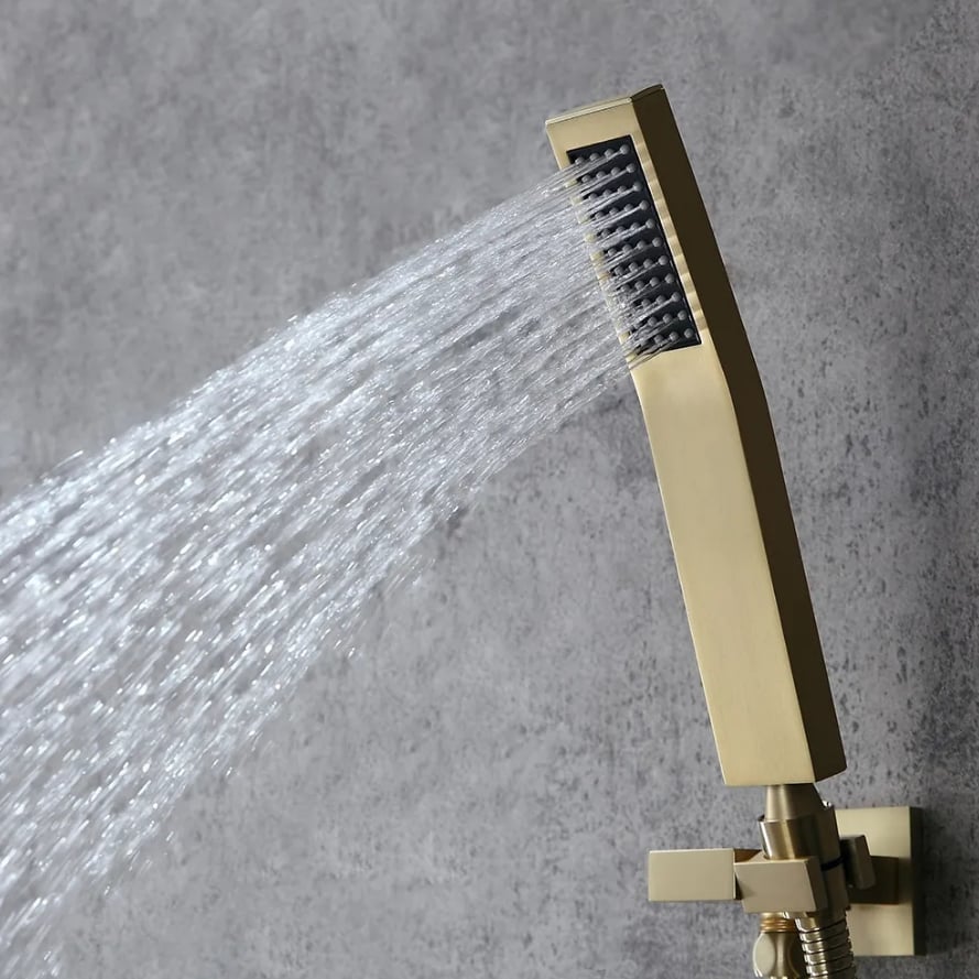 HMR - 16" Thermostatic Rain Shower System with Hand Shower & 3 Body Jet Sprays in Brushed Gold