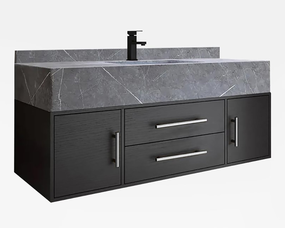 HMR 39" Modern Floating Stone Top Bathroom Vanity Set with Sink - Black/Silver, Wall Mounted