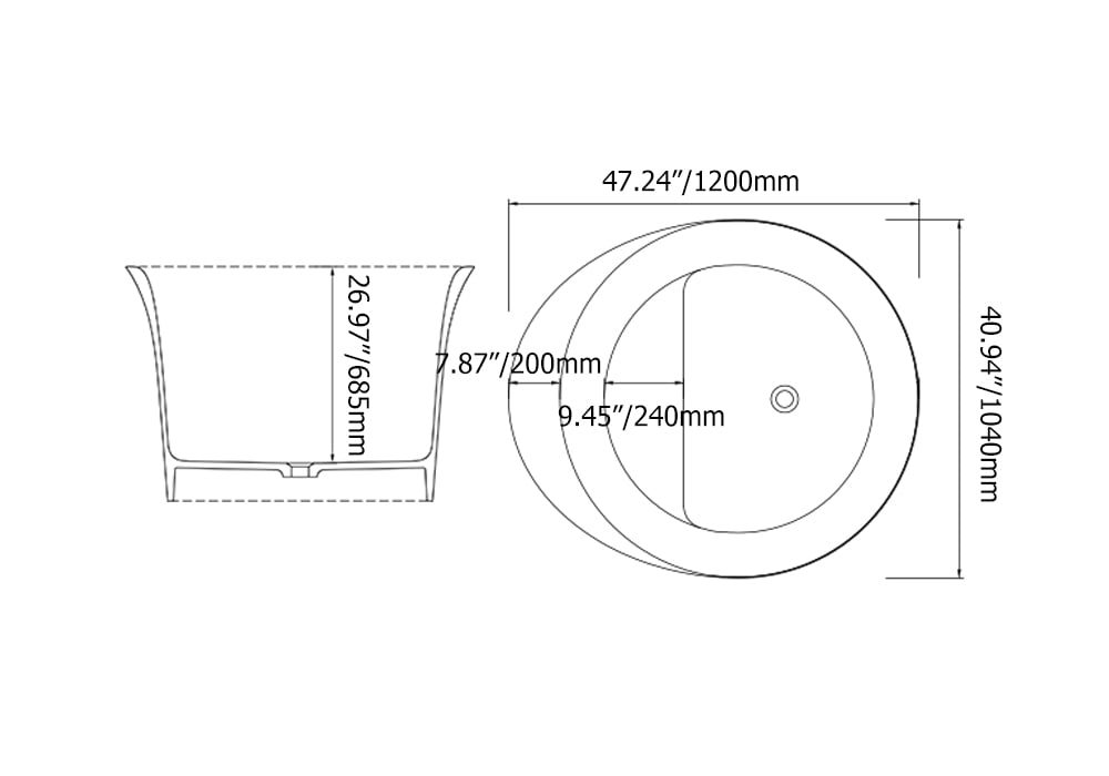 HMR - 47" Japanese Round Freestanding Soaking Bathtub with Storage White 70-Gallon Capacity