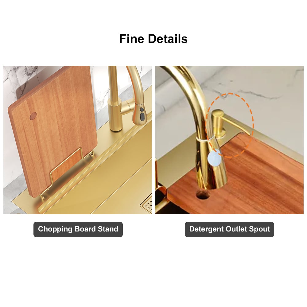 HMR - 31.5" Gold Drop-in Workstation Kitchen Sink with Accessories Single Bowl Stainless Steel
