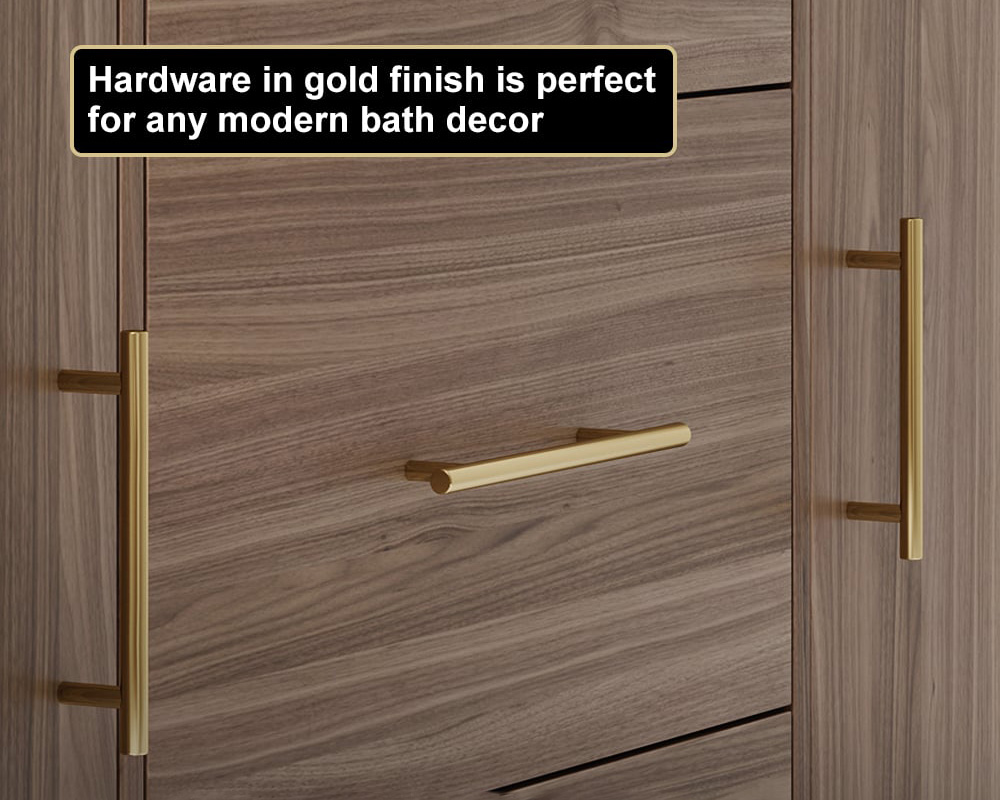 HMR 39" Modern Sintered Stone Top Bathroom Vanity Set with Sink - Walnut/Gold, Freestanding