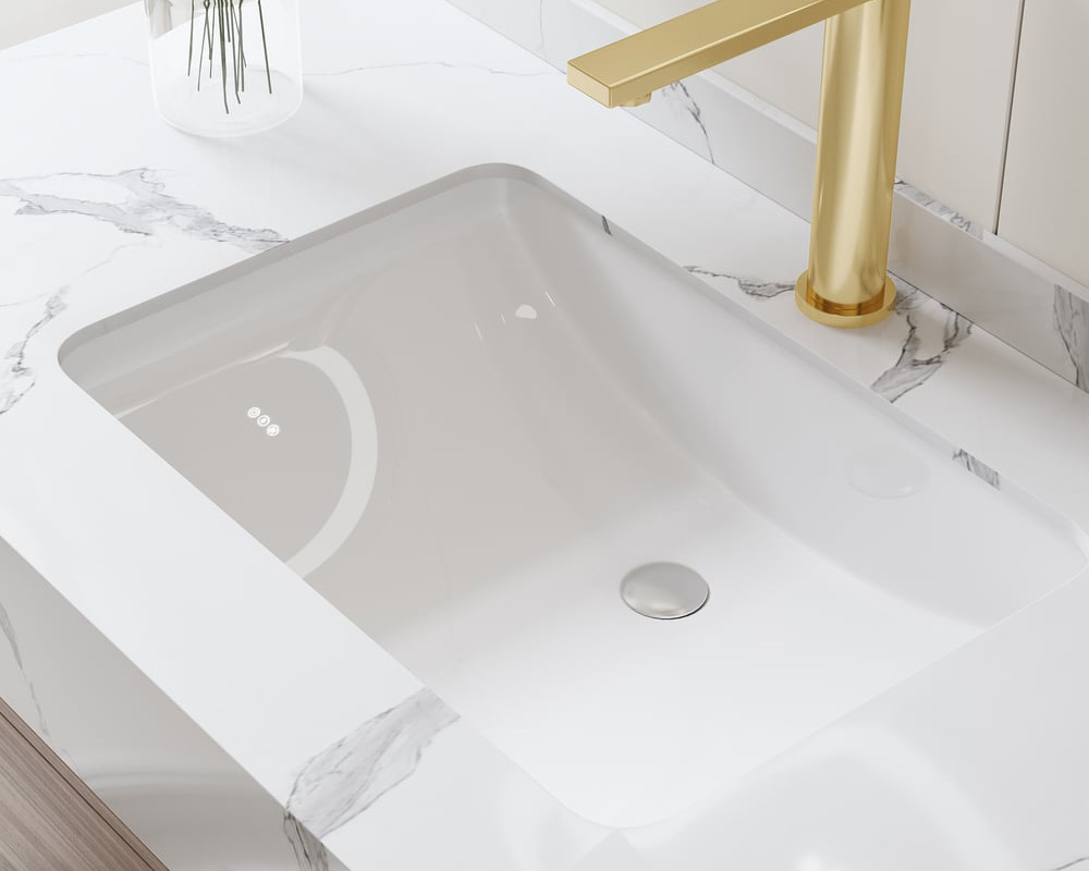 HMR 39" Modern Sintered Stone Top Bathroom Vanity Set with Sink - Walnut/Gold, Freestanding
