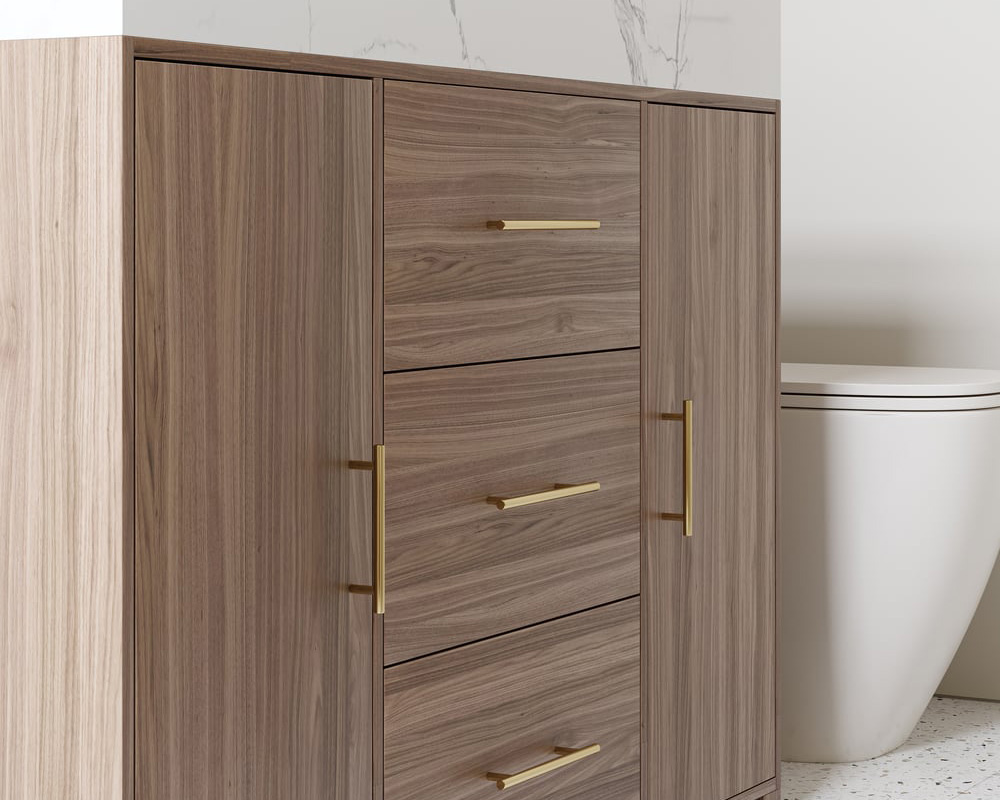 HMR 39" Modern Sintered Stone Top Bathroom Vanity Set with Sink - Walnut/Gold, Freestanding