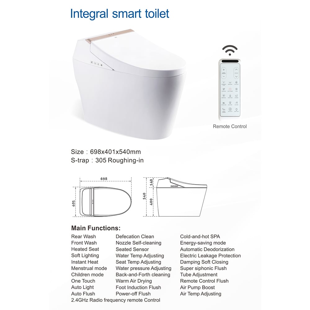 HMR - Set of 2 Elongated Smart Toilet Floor Mounted Automatic Toilet Self-Clean