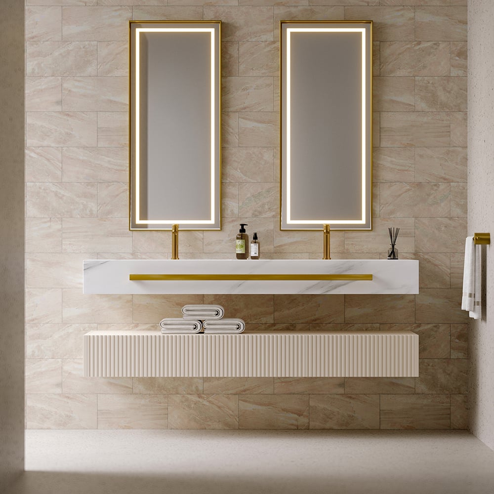HMR - Bathroom Vanity Series 55.1" Modern Floating Bathroom Vanity White with Double Sinks
