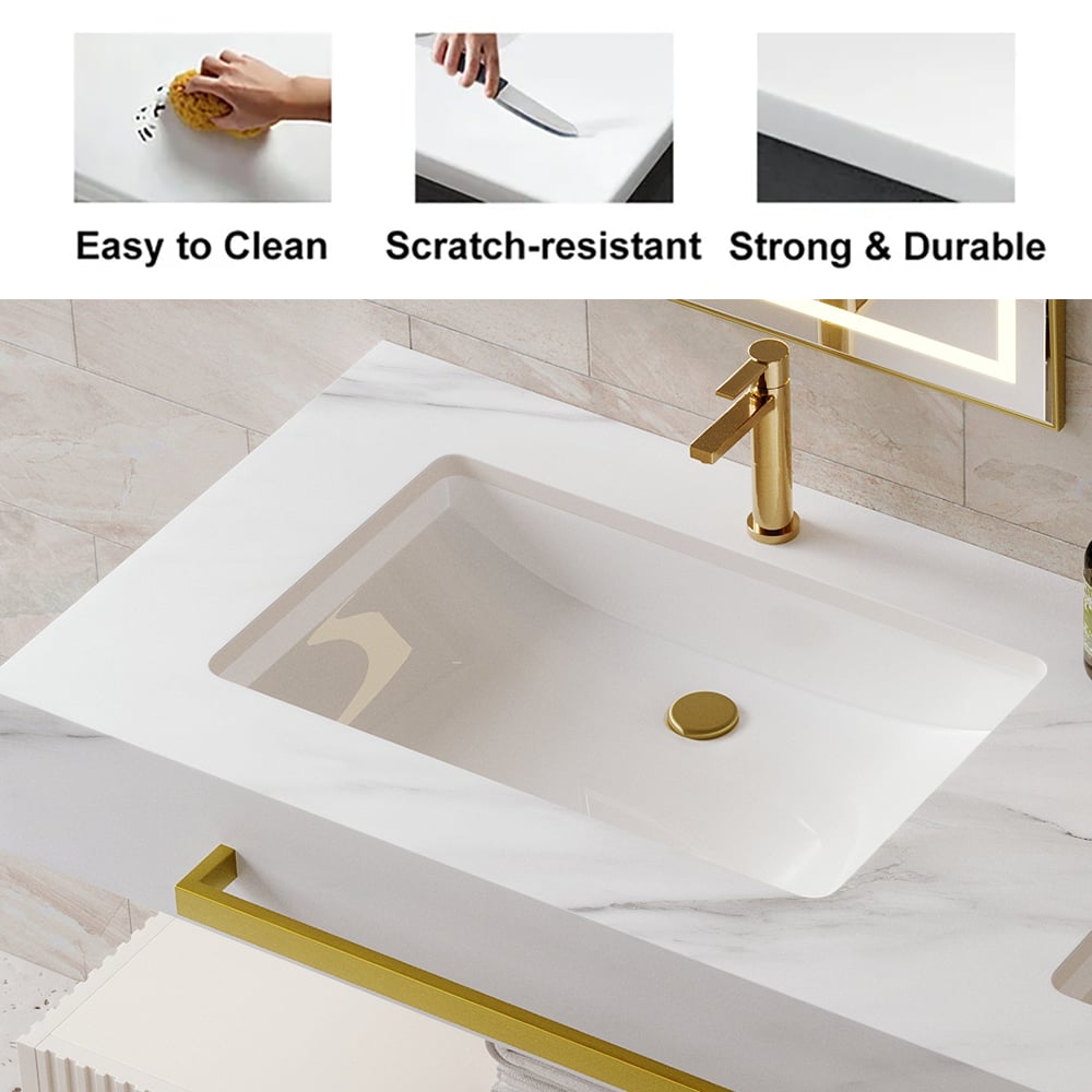 HMR - Bathroom Vanity Series 55.1" Modern Floating Bathroom Vanity White with Double Sinks