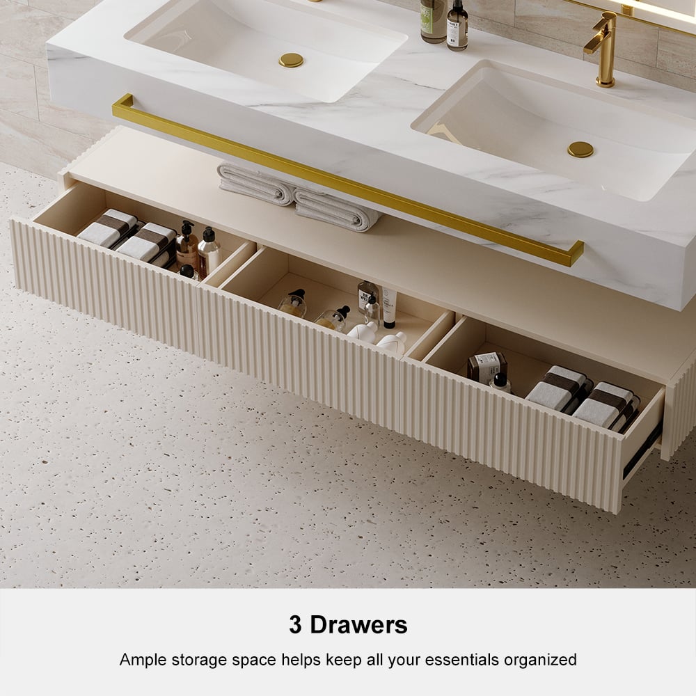 HMR - Bathroom Vanity Series 55.1" Modern Floating Bathroom Vanity White with Double Sinks