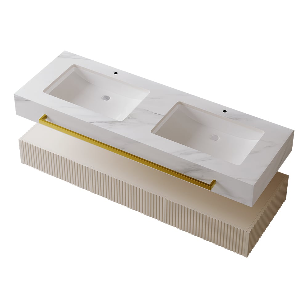 HMR - Bathroom Vanity Series 55.1" Modern Floating Bathroom Vanity White with Double Sinks