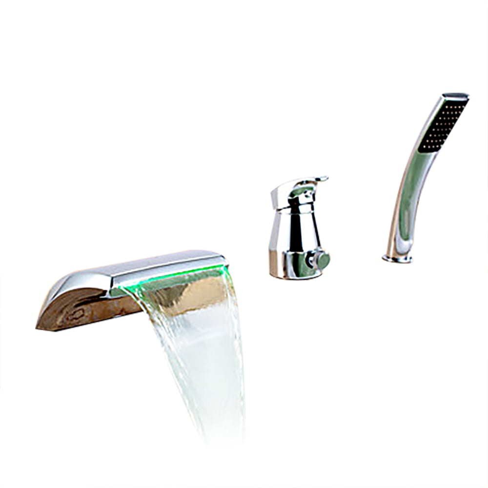 HMR - Waterfall Deck-Mount Modern Tub Faucet with Handshower in Chrome