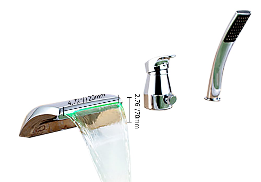 HMR - Waterfall Deck-Mount Modern Tub Faucet with Handshower in Chrome