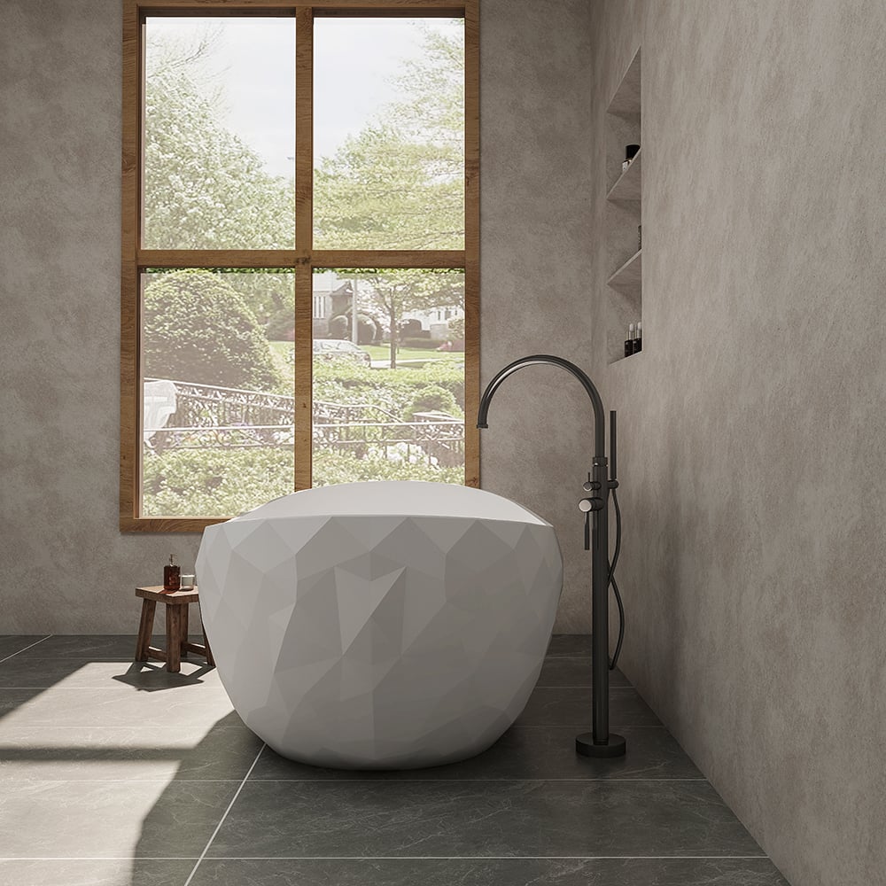HMR - 64" Modern Oval Diamond-Cut Freestanding Soaking Bathtub White 95.1-Gallon Capacity