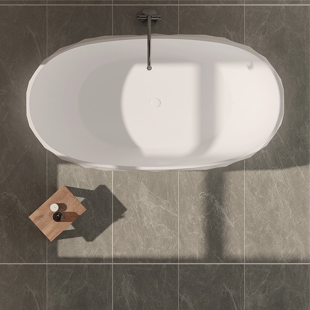 HMR - 64" Modern Oval Diamond-Cut Freestanding Soaking Bathtub White 95.1-Gallon Capacity