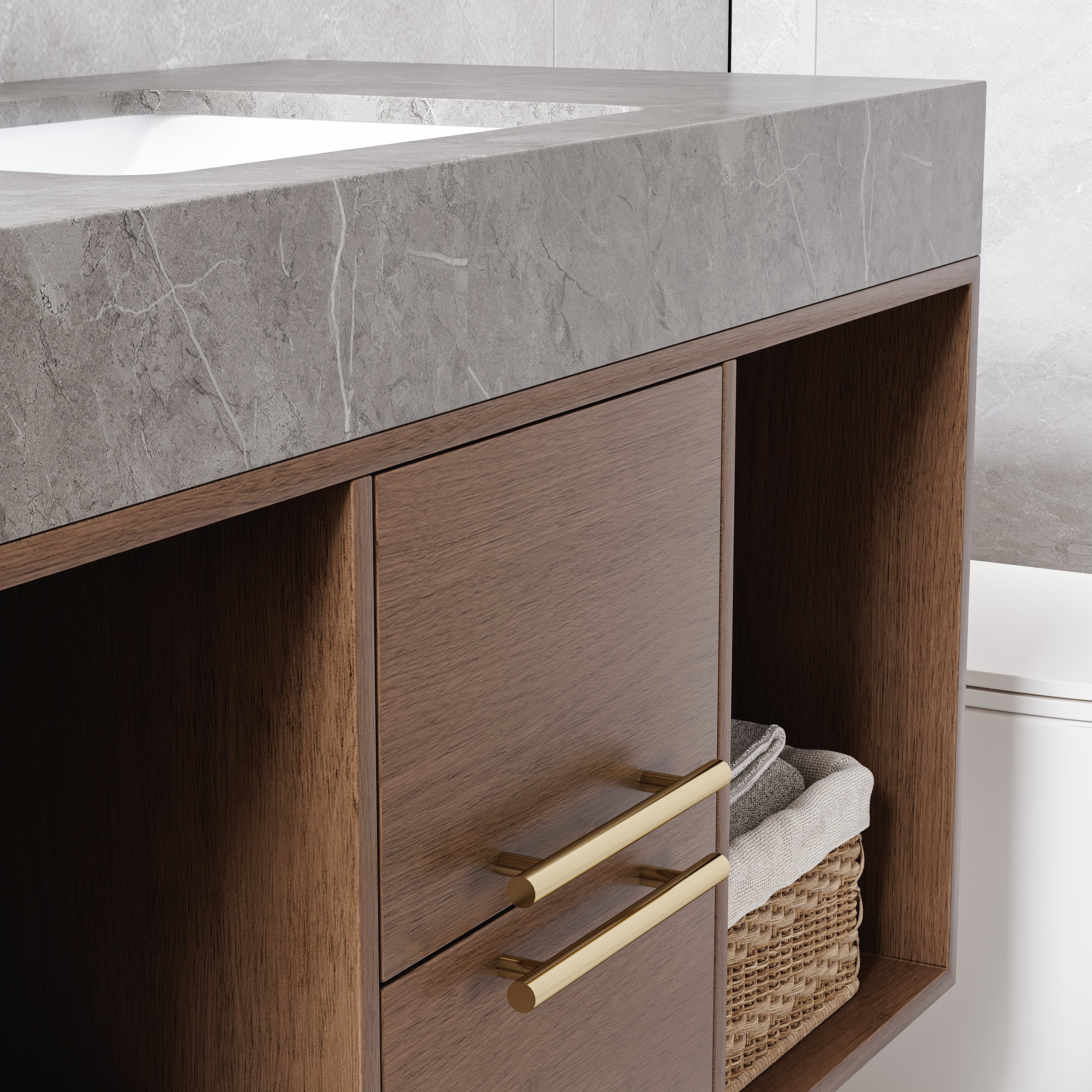 HMR Modern 39" Bathroom Vanity Set with Sink - Walnut