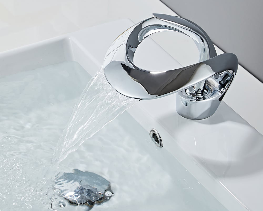 HMR Waterfall Bathroom Sink Faucet Single Handle Solid Brass - Chrome
