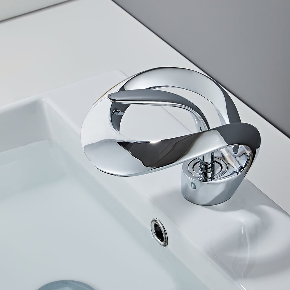 HMR Waterfall Bathroom Sink Faucet Single Handle Solid Brass - Chrome