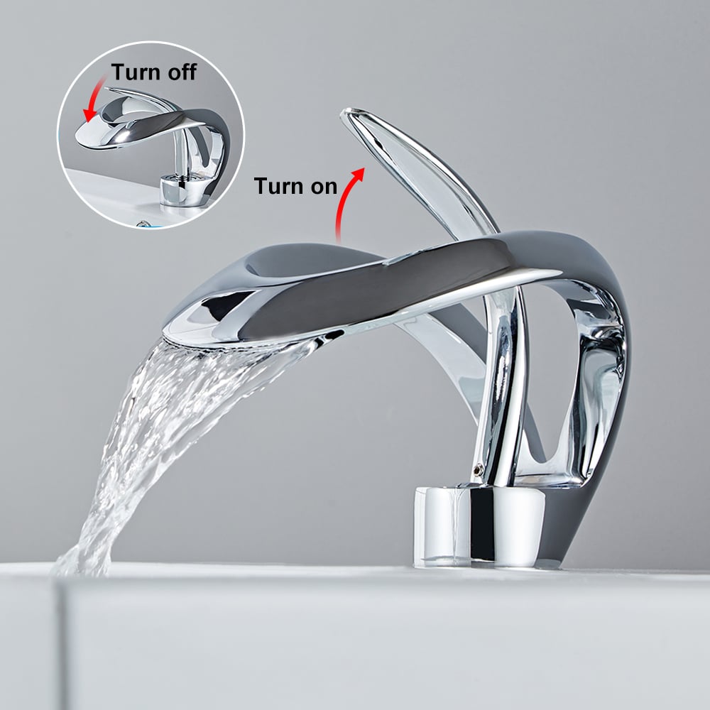 HMR Waterfall Bathroom Sink Faucet Single Handle Solid Brass - Chrome