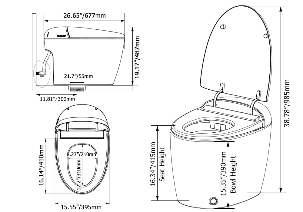 HMR - Automatic Egg-Shaped Smart Bidet Toilet with Multi-Function 1.32 GPF