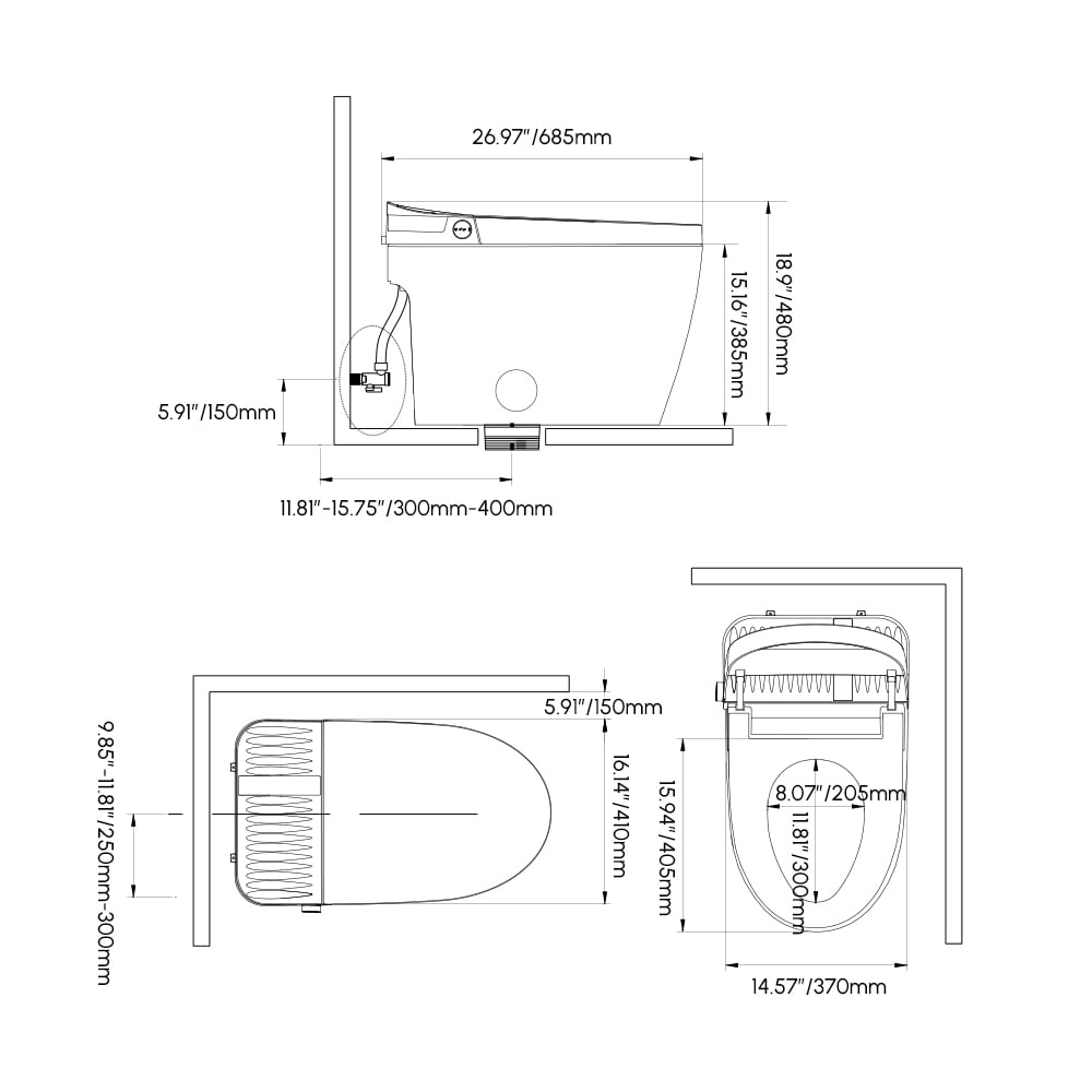 HMR - Automatic Smart Bidet Toilet with Rear Ambient Light 1.32 GPF
