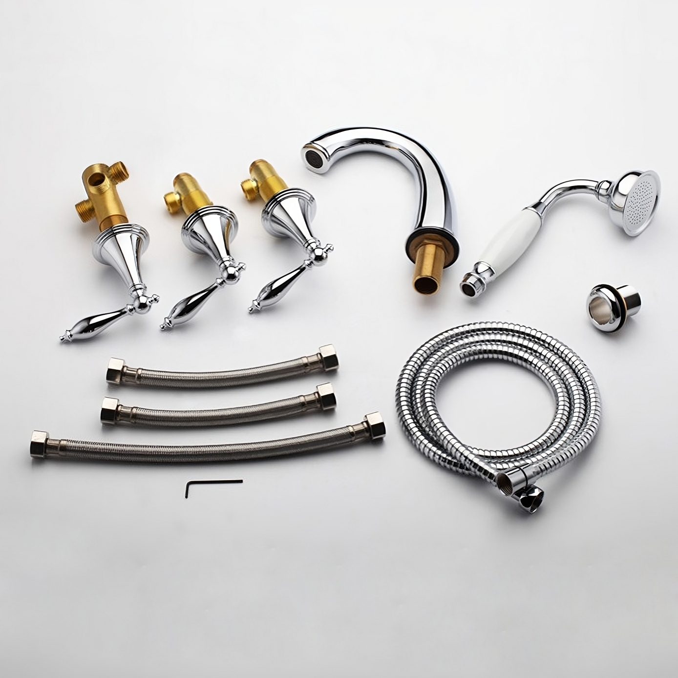 HMR - Deck Mounted Roman Bathtub Faucet with Handshower Solid Brass