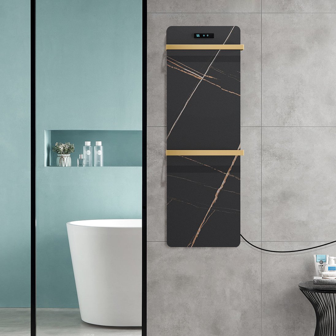 HMR - Black Sintered Stone Heated Towel Rack Electric Towel Warmer & Drying Rack with Timer