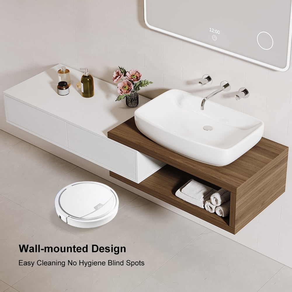 HMR - 41"-63" Extendable Floating Bathroom Vanity Set Wall Mounted Vanity in White & Walnut