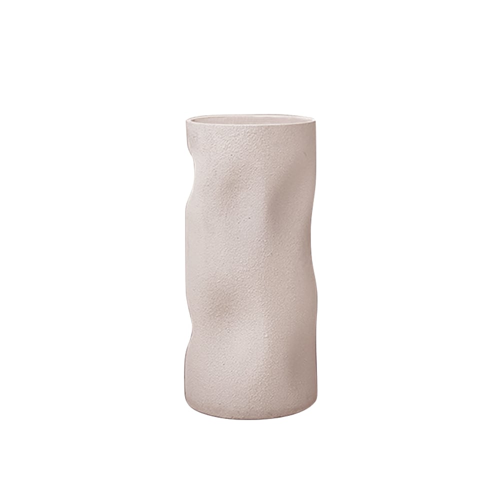 HMR - 34" Tall Japandi Stone Resin Freestanding Bathroom Sink Cylinder Pedestal Sink in Beige
