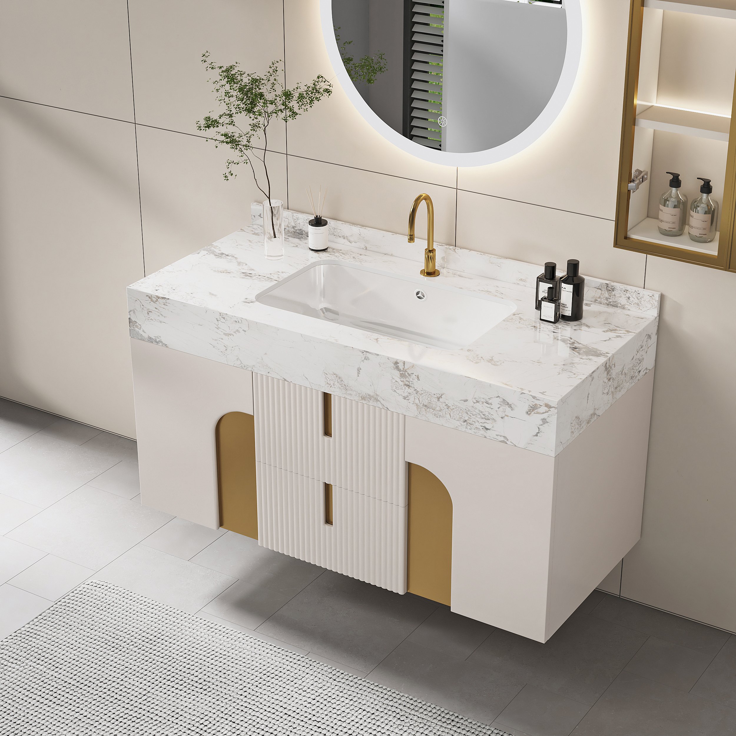 HMR - Artus Series Bathroom Vanity Set 36" Modern Floating Bathroom Vanity Beige with Sink