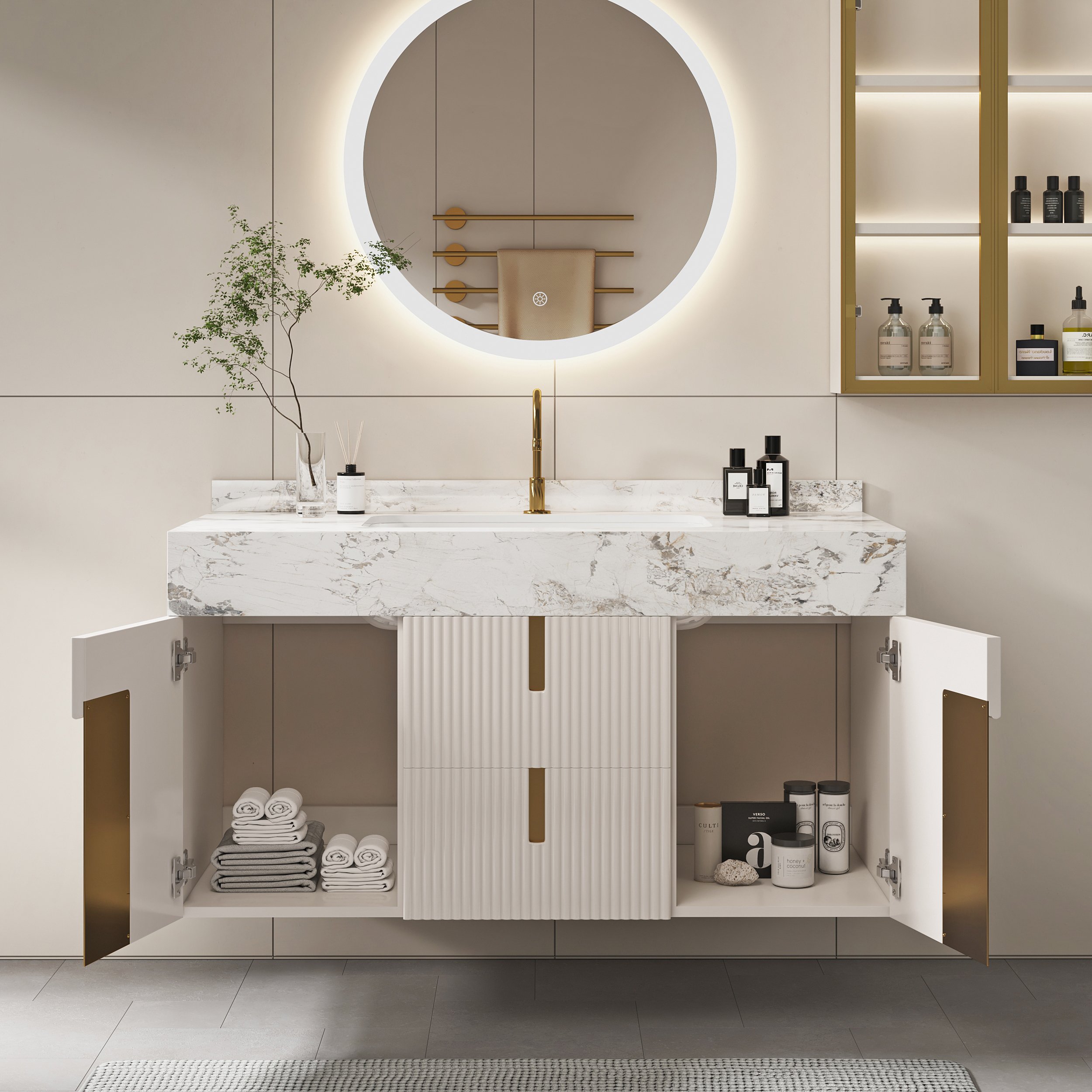 HMR - Artus Series Bathroom Vanity Set 36" Modern Floating Bathroom Vanity Beige with Sink