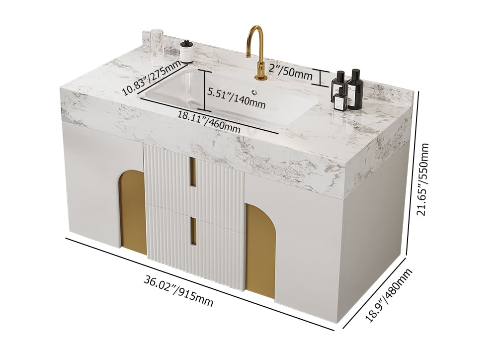 HMR - Artus Series Bathroom Vanity Set 36" Modern Floating Bathroom Vanity Beige with Sink