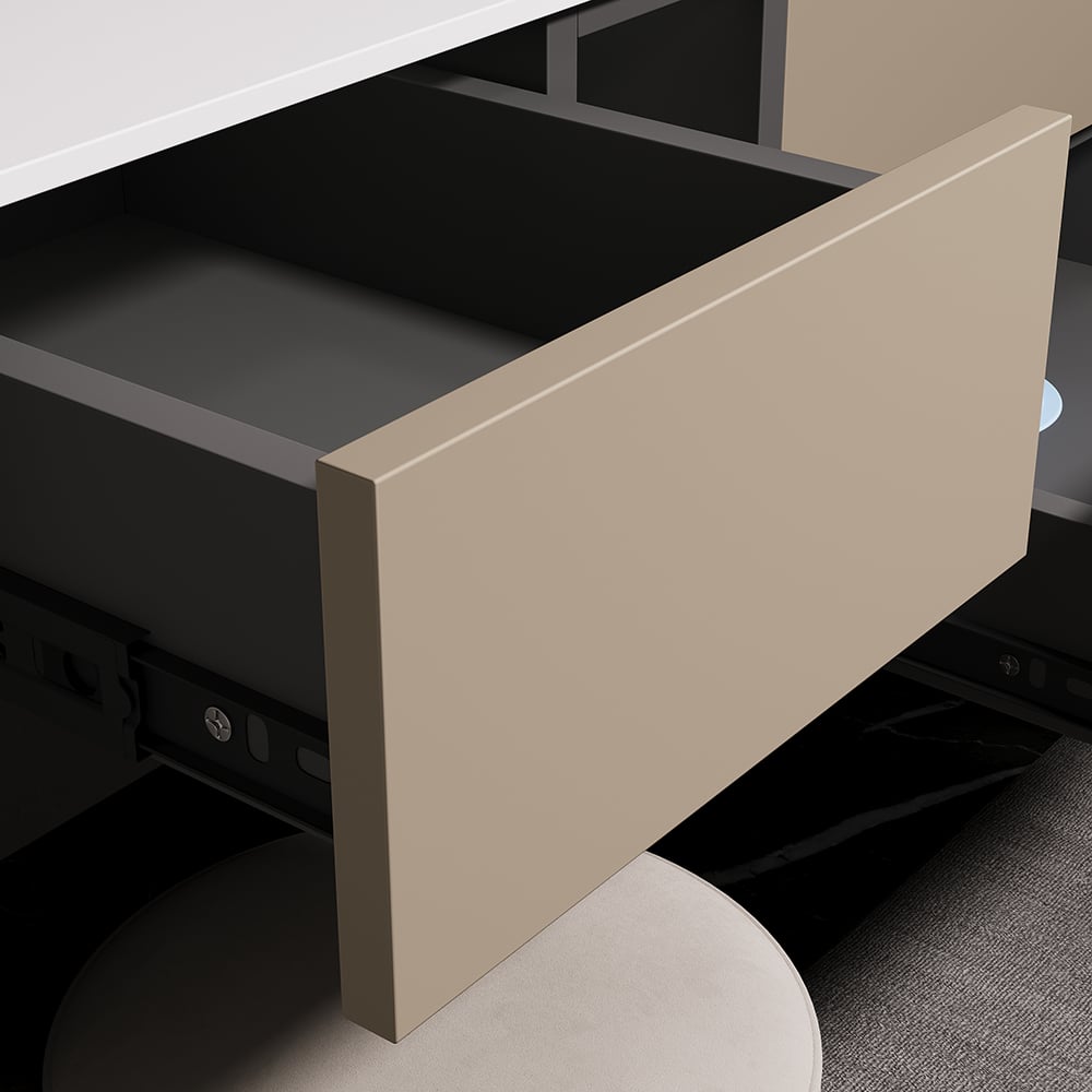 HMR - 40" Modern Floating Bathroom Vanity Set with Single Sink & a Makeup Countertop in Khaki
