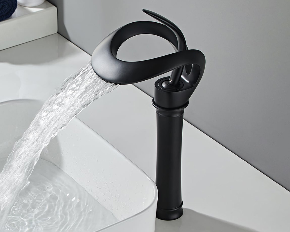 HMR - Modern Elegant Waterfall Bathroom Vessel Sink Faucet Single Handle Solid Brass