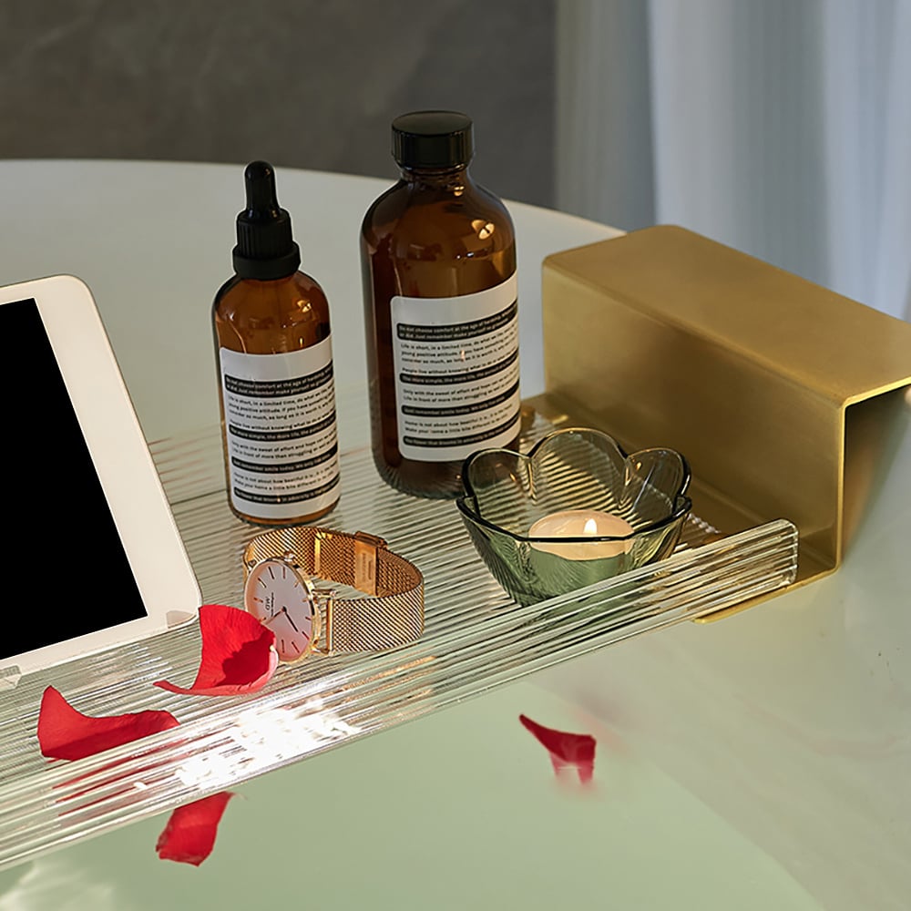 HMR - 24"-29" Acrylic & Aluminum Extendable Bathtub Tray in Clear & Gold Bathroom Caddy Shelf